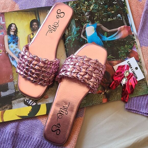 🌸🌴The Leya// Pink metallic braided one band sandal - Picture 4 of 6
